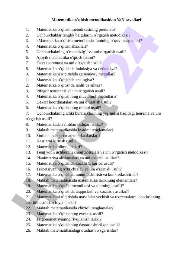 Matematika o‘qitish metodikalari va usullari