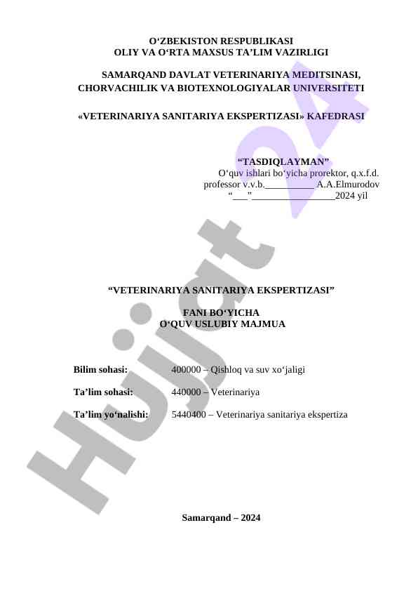 Veterinariya sanitariya ekspertizasi uslubiy majmua
