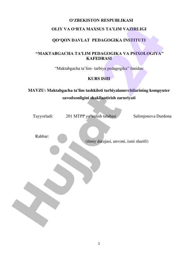 Maktabgacha ta'limda kompyuter savodxonligini shakllantirish