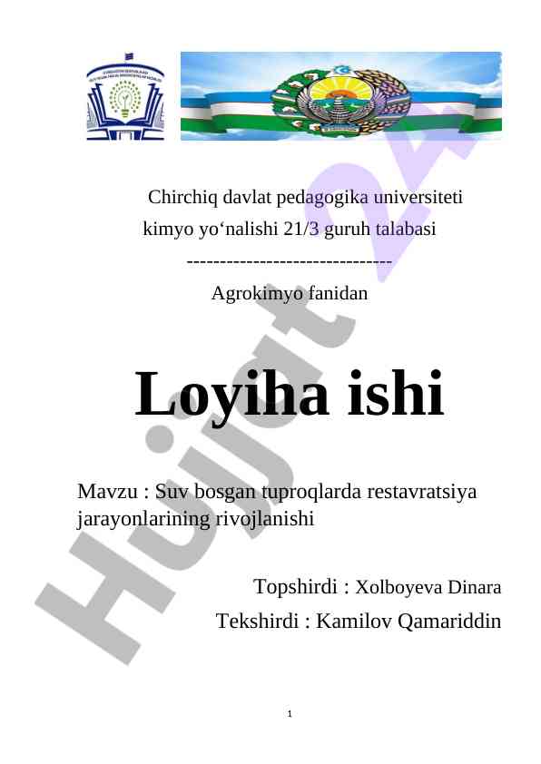 Suv bosgan tuproqlarda restavratsiya jarayonlari