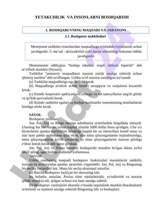 Boshqaruv tashkilotlari va menejment asoslari