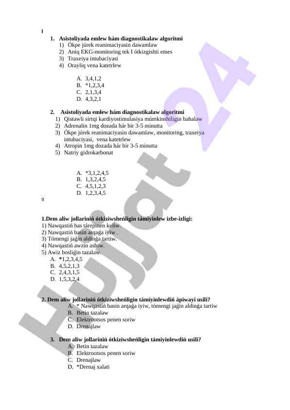 Asistoliyada emlew hám diagnostikalaw algoritmlari