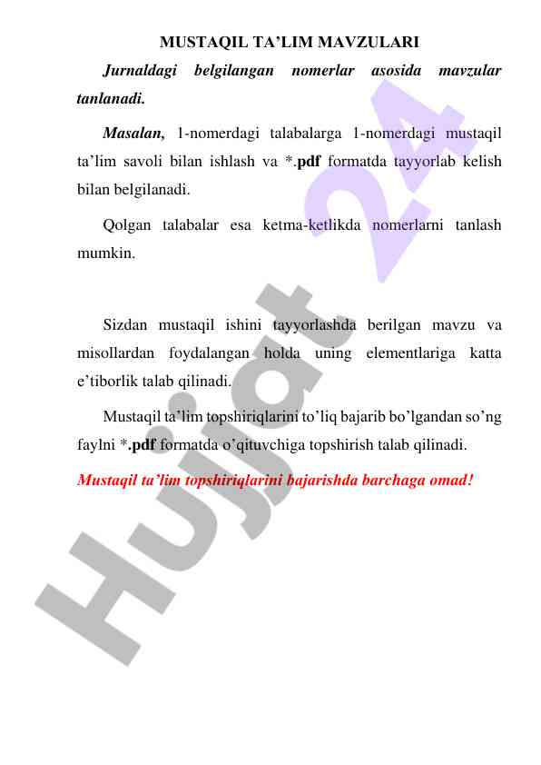 Mustaqil ta’lim topshiriqlari va mavzulari