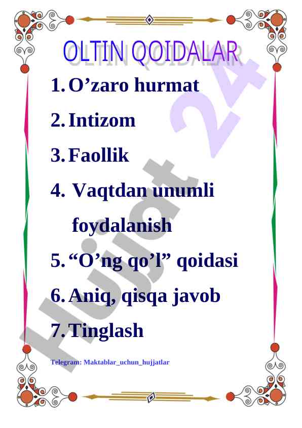 Maktablar uchun hujjatlar vaqtdan unumli foydalanish