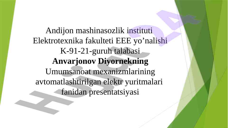 Kran mexanizmlarini elektr yuritmalari taqdimoti