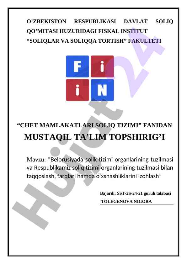 Belorusiyada soliq tizimi va o'zbekiston tizimi taqqoslash