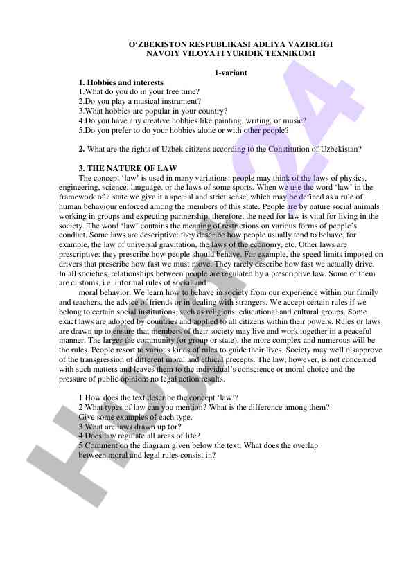 Hobbies and rights of uzbek citizens in law