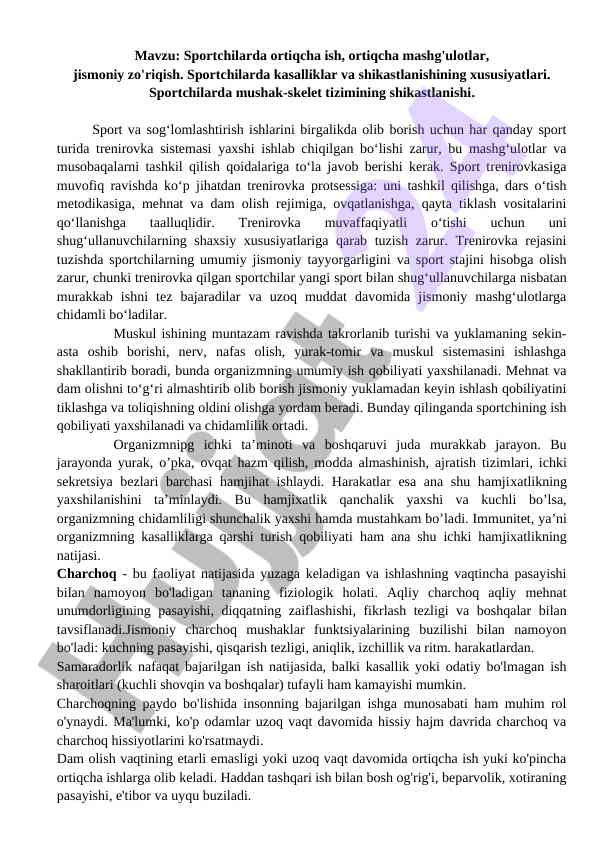 Sportchilar mashg‘ulotlari va sog‘lomlashtirish