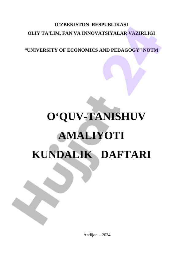 O‘quv-tanishuv amaliyoti kundalik daftari