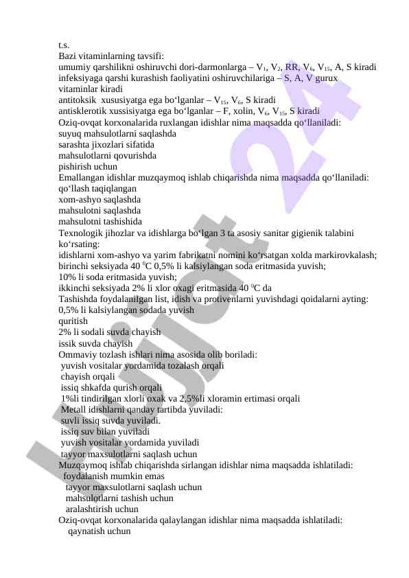 Vitaminlar va oziq-ovqat idishlarining oziqlantiruvchi ta'siri