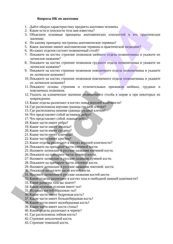 Вопросы по анатомии человека для медицинских студентов