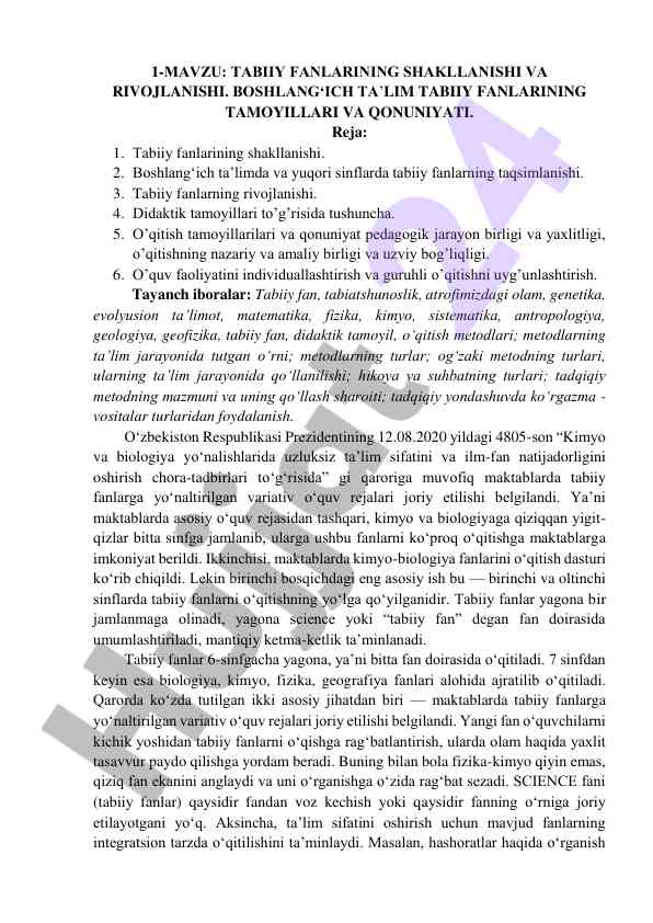 Tabiiy fanlarning shakllanishi va rivojlanishi