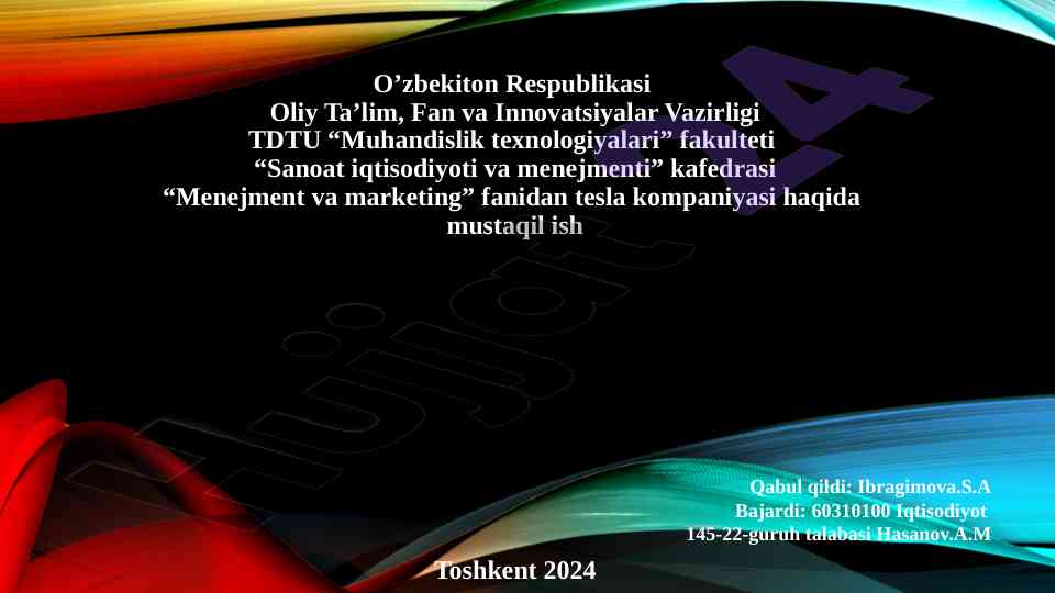 Tesla kompaniyasi haqida mustaqil ish