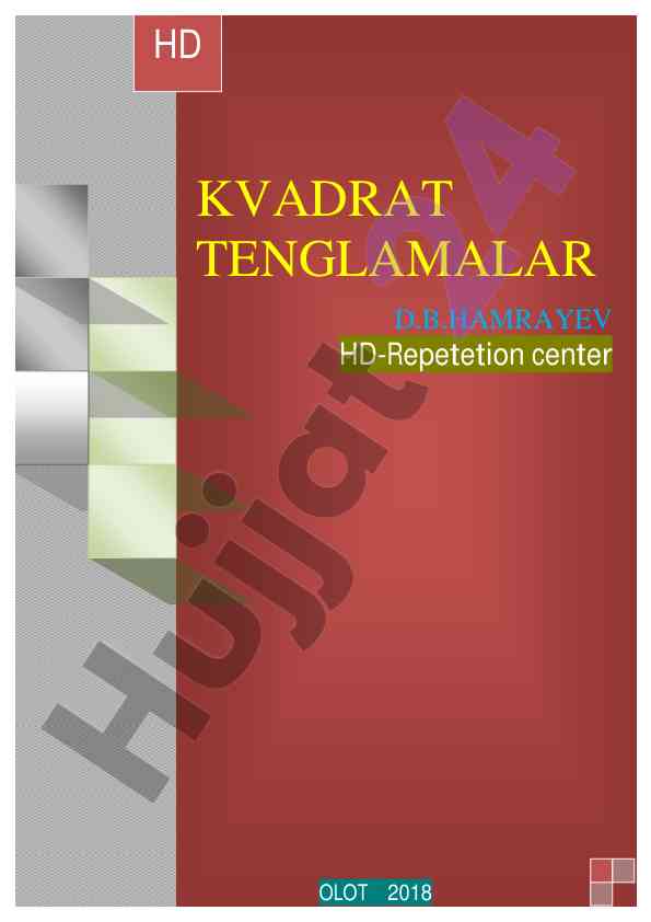 Kvadrat tenglamalar bo‘yicha topshiriqlar