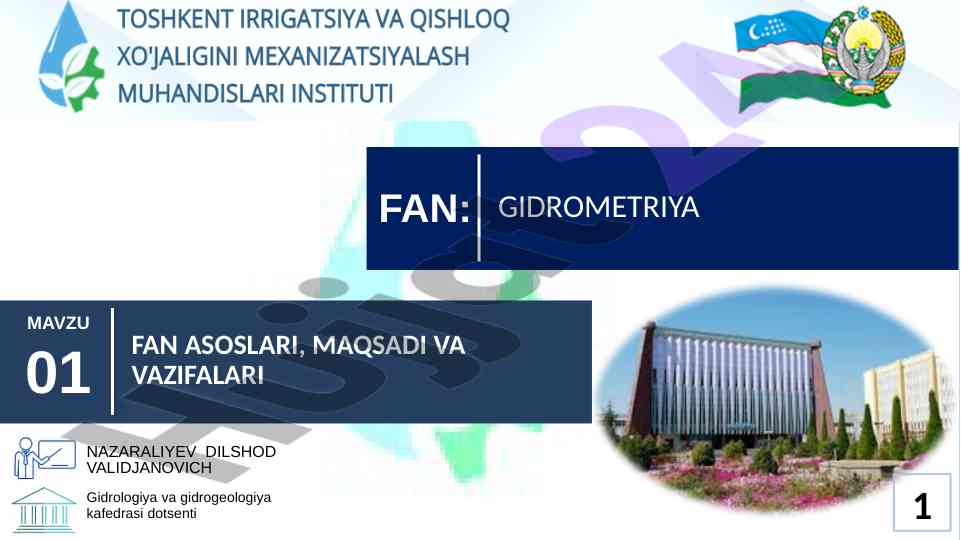 Gidrometriya fanining asosiy maqsadlari va vazifalari