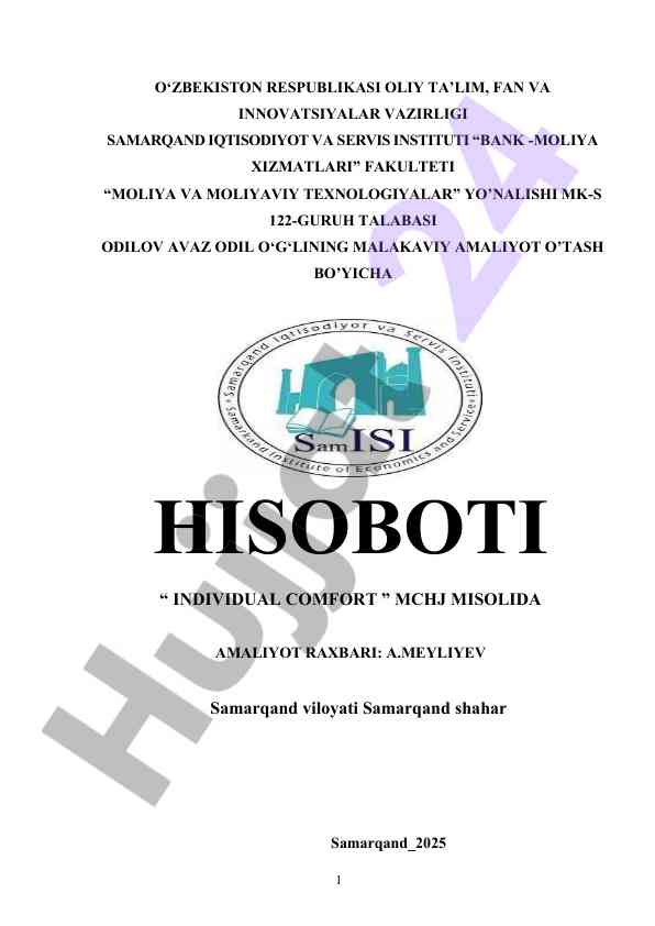 Moliya va moliyaviy texnologiyalar amaliyoti hisoboti