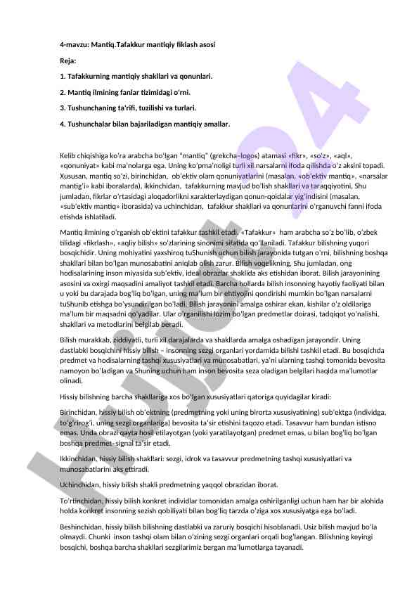 Mantiq va tafakkur: mantiqiy fiklash asosi
