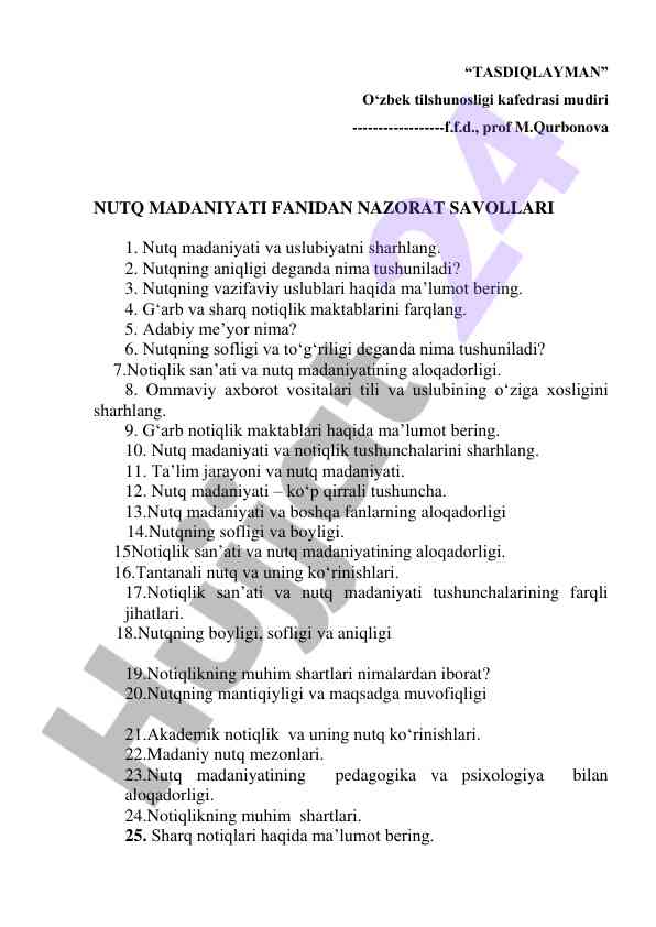Nutq madaniyati fanidan nazorat savollari
