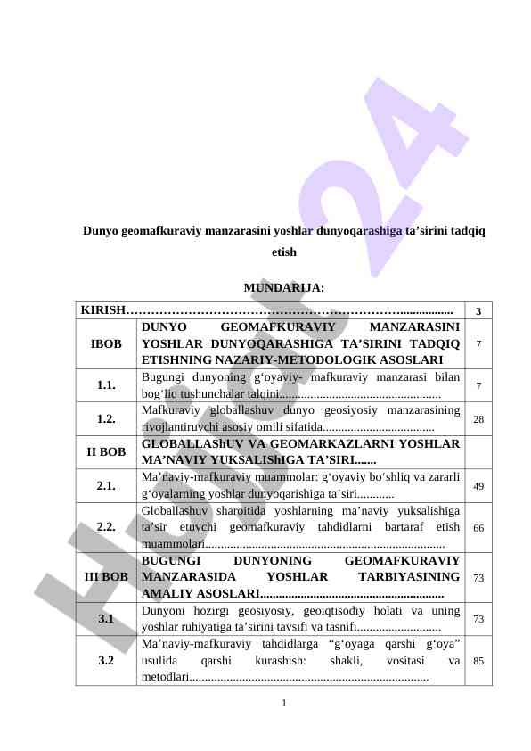 Dunyo geomafkuraviy manzarasi va yoshlar qarashlari