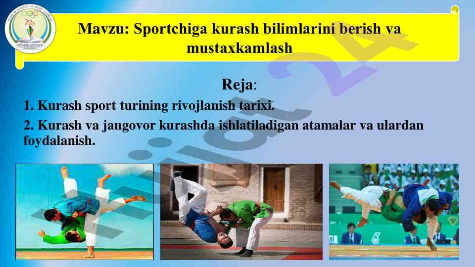 Kurash sport turi rivojlanishi va atamalar
