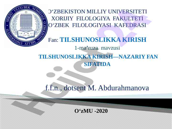 Tilshunoslikka kirish faniga o‘zmu 2020 ma’ruza