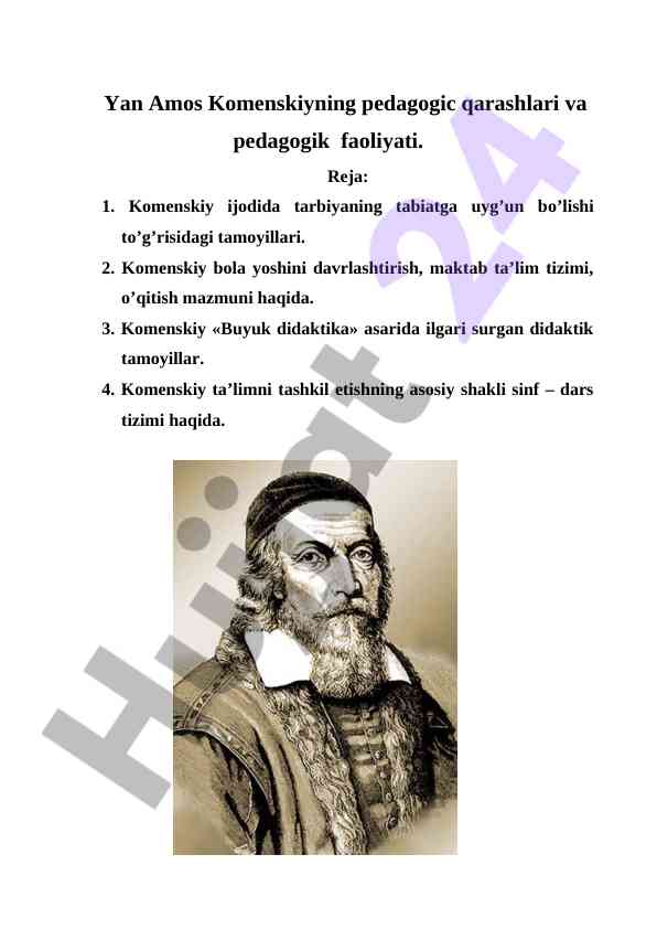 Komenskiyning pedagogik qarashlari va faoliyati