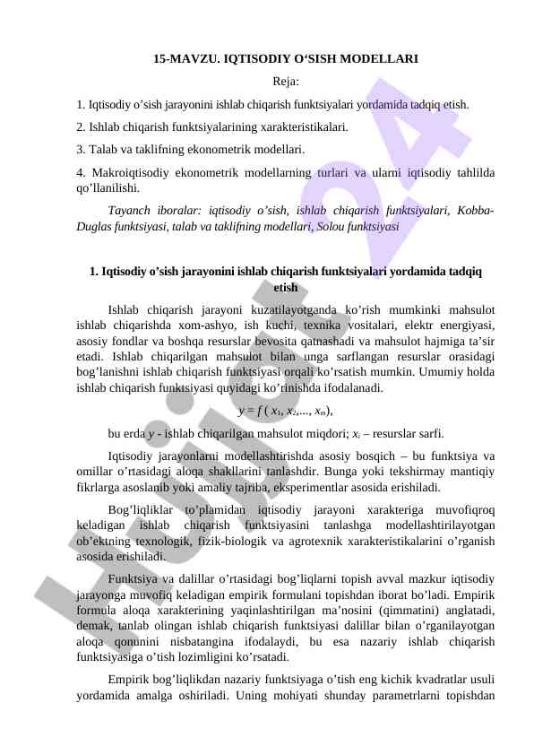 Iqtisodiy O‘sish Modellarini Tahlil Qilish