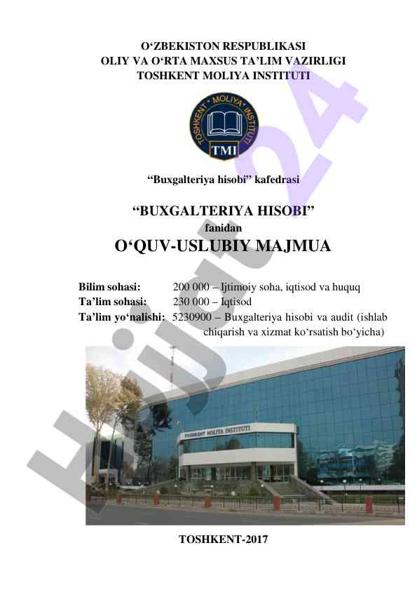 Buxgalteriya hisobi fanidan o‘quv-uslubiy majmua