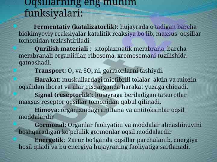 Oqsillar va ularning biokimyoviy funksiyalari