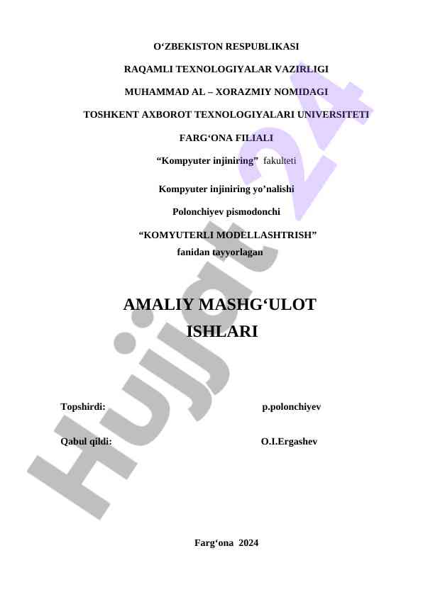 Kompyuterli modellashtirish amaliy mashg‘ulotlari