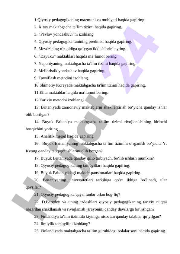 Qiyosiy pedagogika tizimlari haqida ma'lumotlar