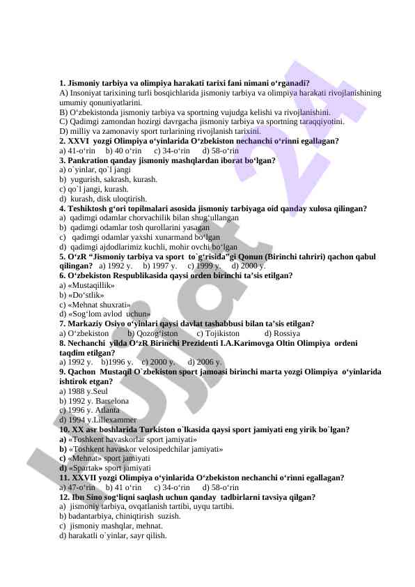 Jismoniy tarbiya va olimpiya harakati tarixi