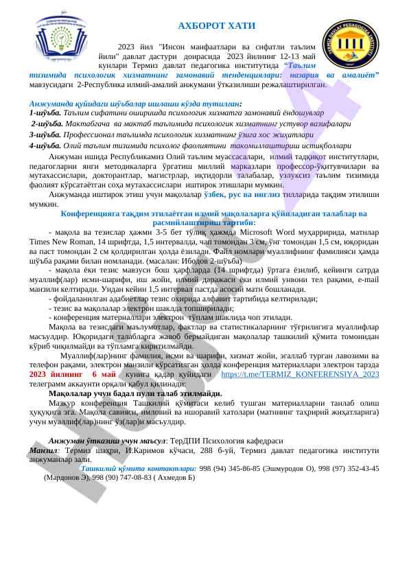 Taqdimot: Psixologik Xizmatning Zamonaviy Tendentsiyalari
