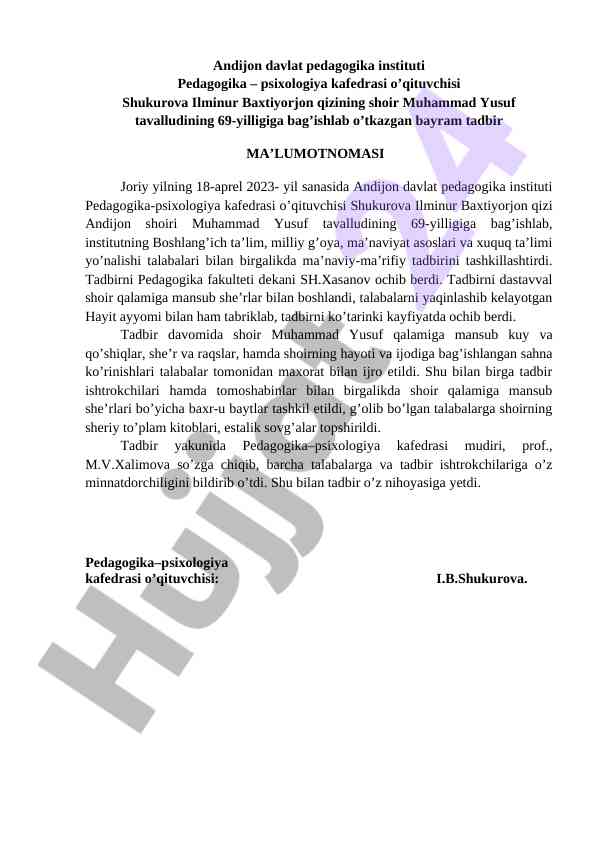 Bayram tadbiri muhammad yusuf tavalludining 69-yilligi