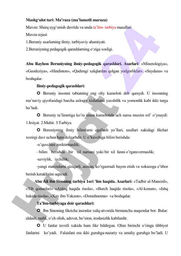 Sharq uyg‘onish davrida ta‟lim-tarbiya masallari