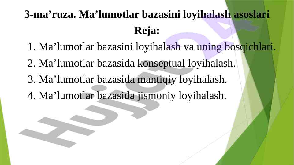 Ma’lumotlar bazasi loyihalash asoslari