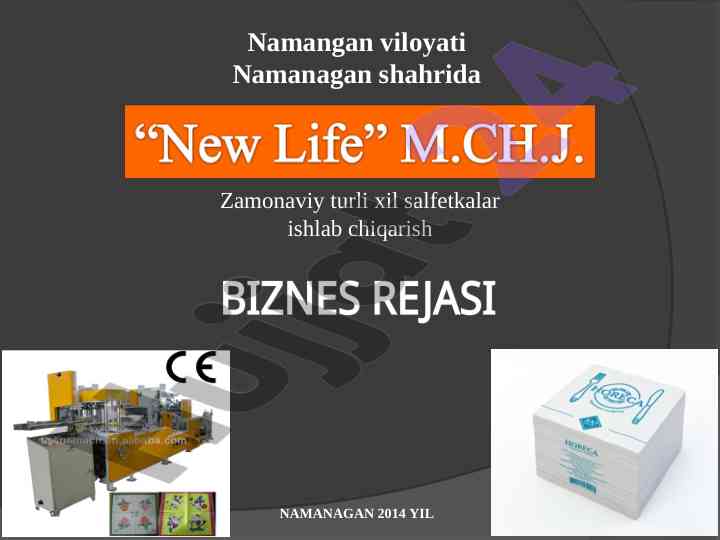 Zamonaviy salfetkalar ishlab chiqarish memorandumi