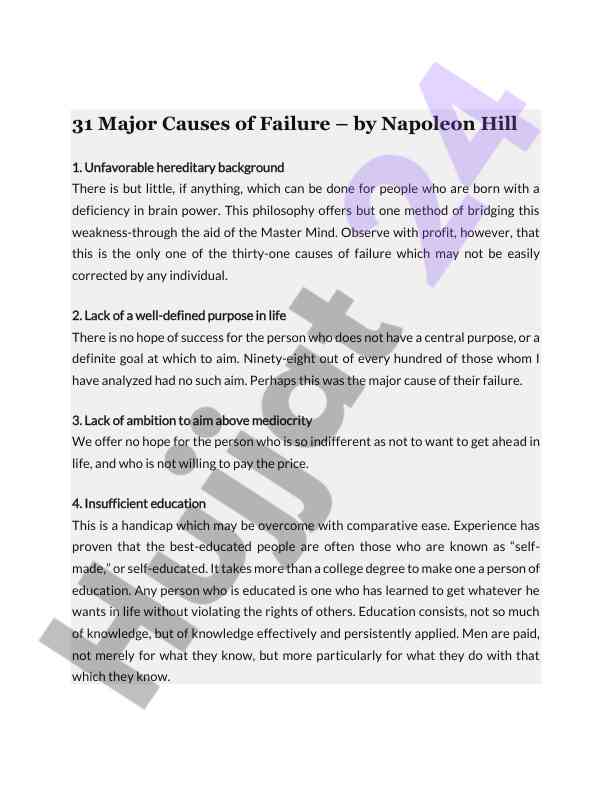 31 major causes of failure in personal development