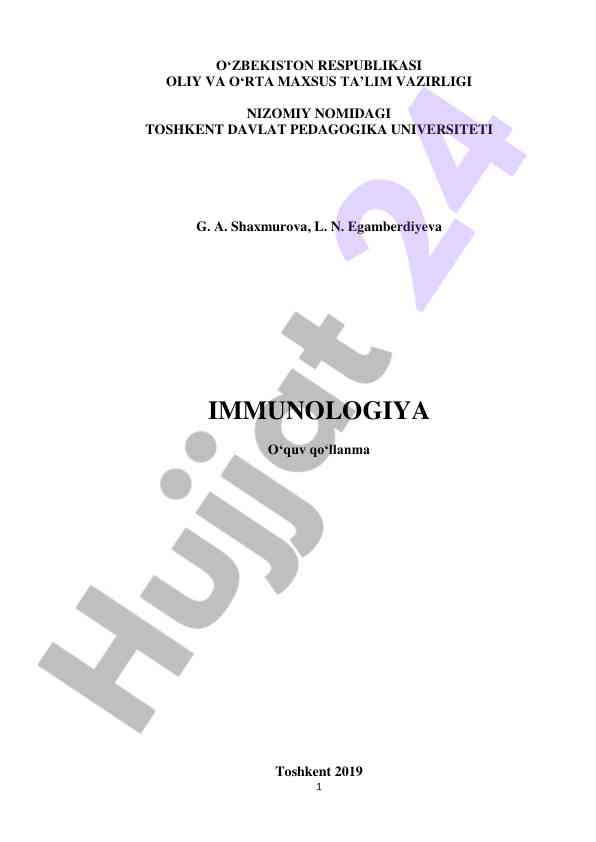 Immunologiya o‘quv qo‘llanma biologiyani o‘qitishda