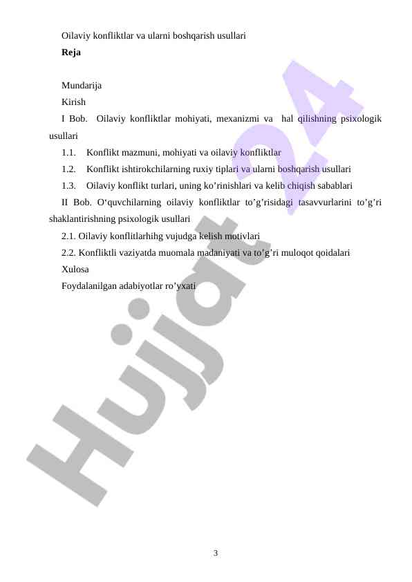 Oilaviy konfliktlar va boshqarish usullari