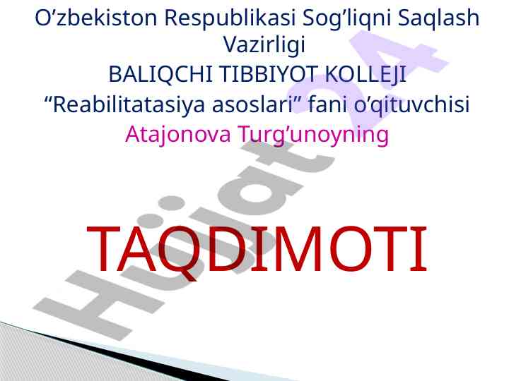 Bolalar kasalliklarida reabilitatasiya asoslari