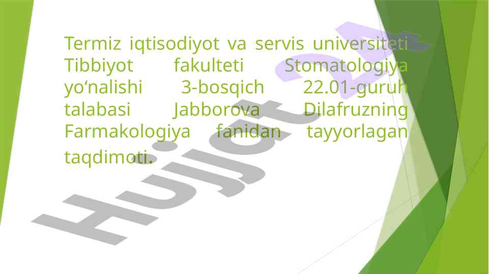 Diuretiklar va ularning stomatologiyadagi qo‘llanilishi
