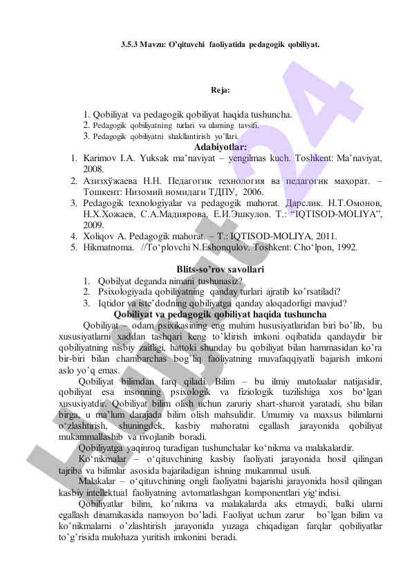 O’qituvchi faoliyatida pedagogik qobiliyat