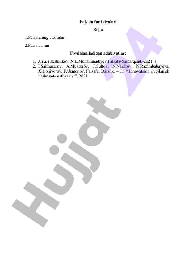 Falsafa funksiyalari va vazifalari