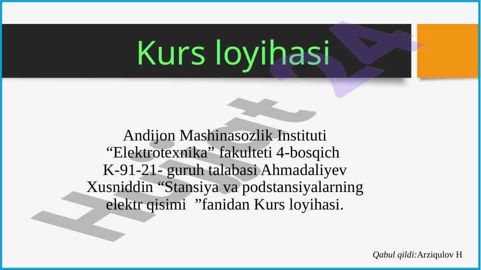 110kv podstansiyalarni elektr sxemasini loyihalash