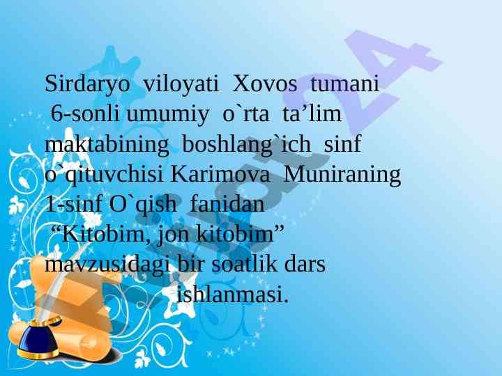 Kitobim, jon kitobim dars ishlanmasi