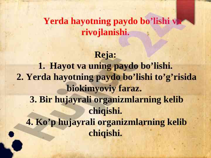 Yerda hayotning paydo bo'lishi va rivojlanishi