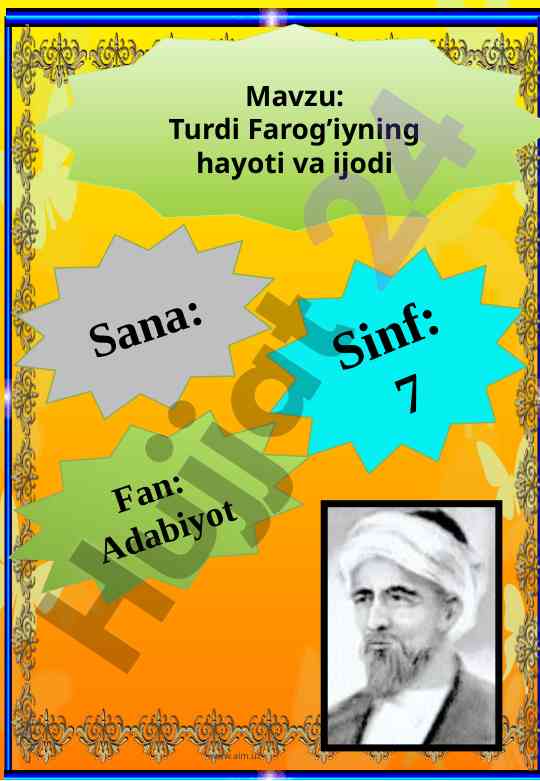 Turdi farog’iyning hayoti va ijodi dars ishlanmasi