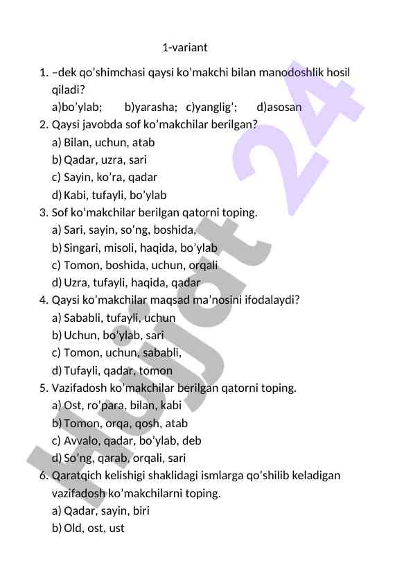 Ko'makchilarning vazifalari va maqsadlardagi rol