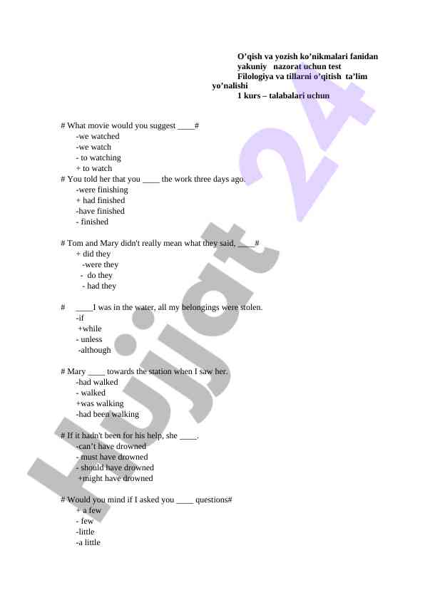 Final test for reading and writing skills
